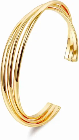 18K Gold Plated Cuff Bracelets for Women Adjustable Open Bangle Bracelet Gold Minimalist Teardrop Irregular Hollow Multi-Layer Wrist Cuff Bracelet Trendy Jewelry