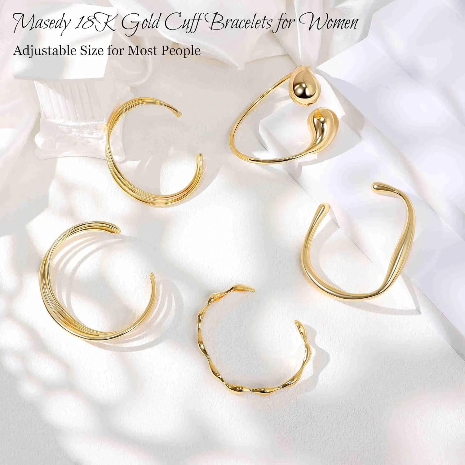 18K Gold Plated Cuff Bracelets for Women Adjustable Open Bangle Bracelet Gold Minimalist Teardrop Irregular Hollow Multi-Layer Wrist Cuff Bracelet Trendy Jewelry