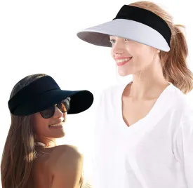 2PCS Wide Brim Sun Visor Hat Women Large UV Protective Golf Beach Cap, Korea Design