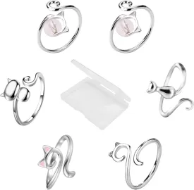 6 PCS Crochet Ring for Finger Adjustable Crochet Tension Ring for Finger Cat Knitting Crochet Accessories Handmade Yarn Ring for Crocheting Cat Finger Guard Rings with Box