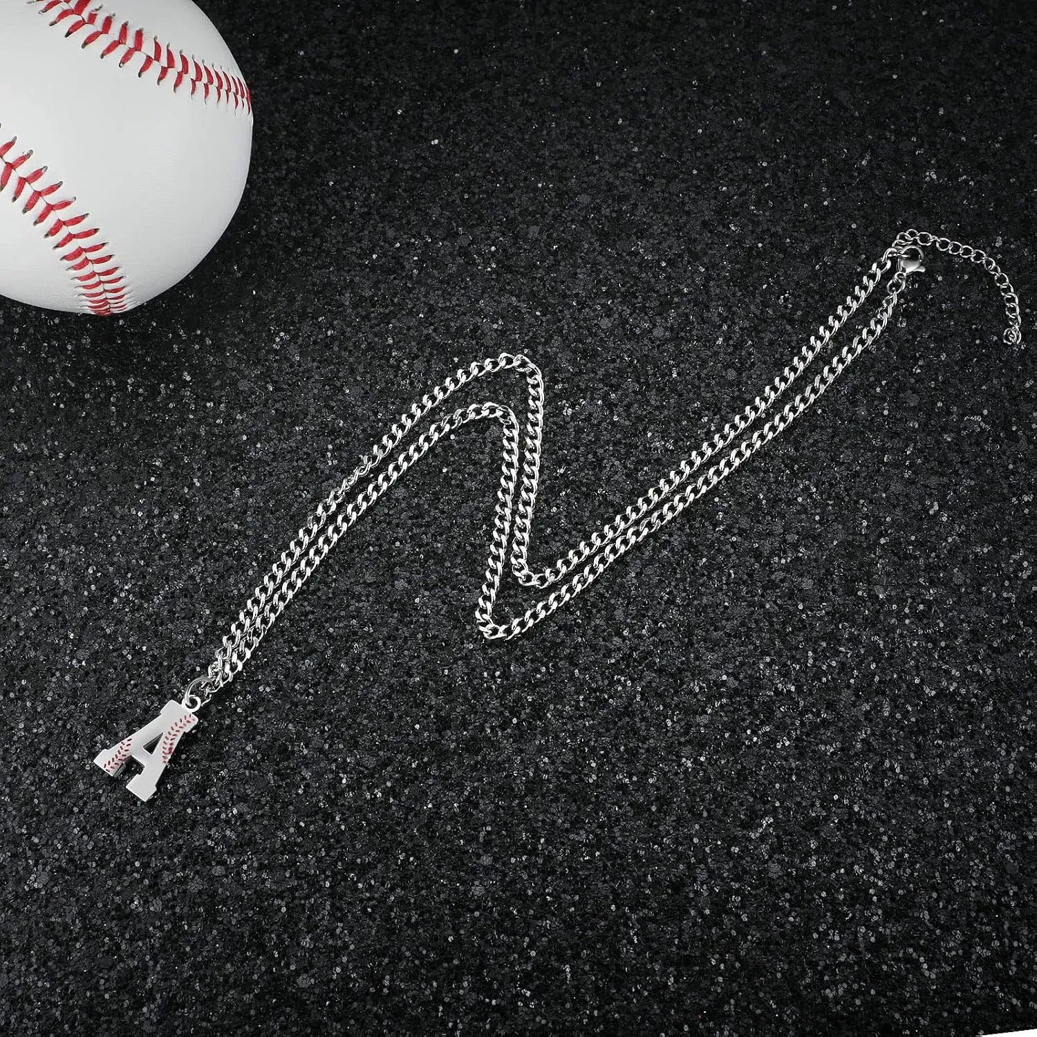 AIAINAGI Baseball Initial A-Z Letter Necklace - Men's Baseball Charm Pendant in Stainless Steel Silver Chain, 22inch Personalized Gift