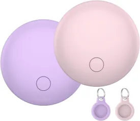Air Tags Tracker 2-Pack, Item Finders Work for Apple Find My APP(iOS Only) Tracker Tags for Keys, Luggage, Backpack etc,Replaceable Battery, IP67 Waterproof with Holder Keychain, Pink and Light Purple