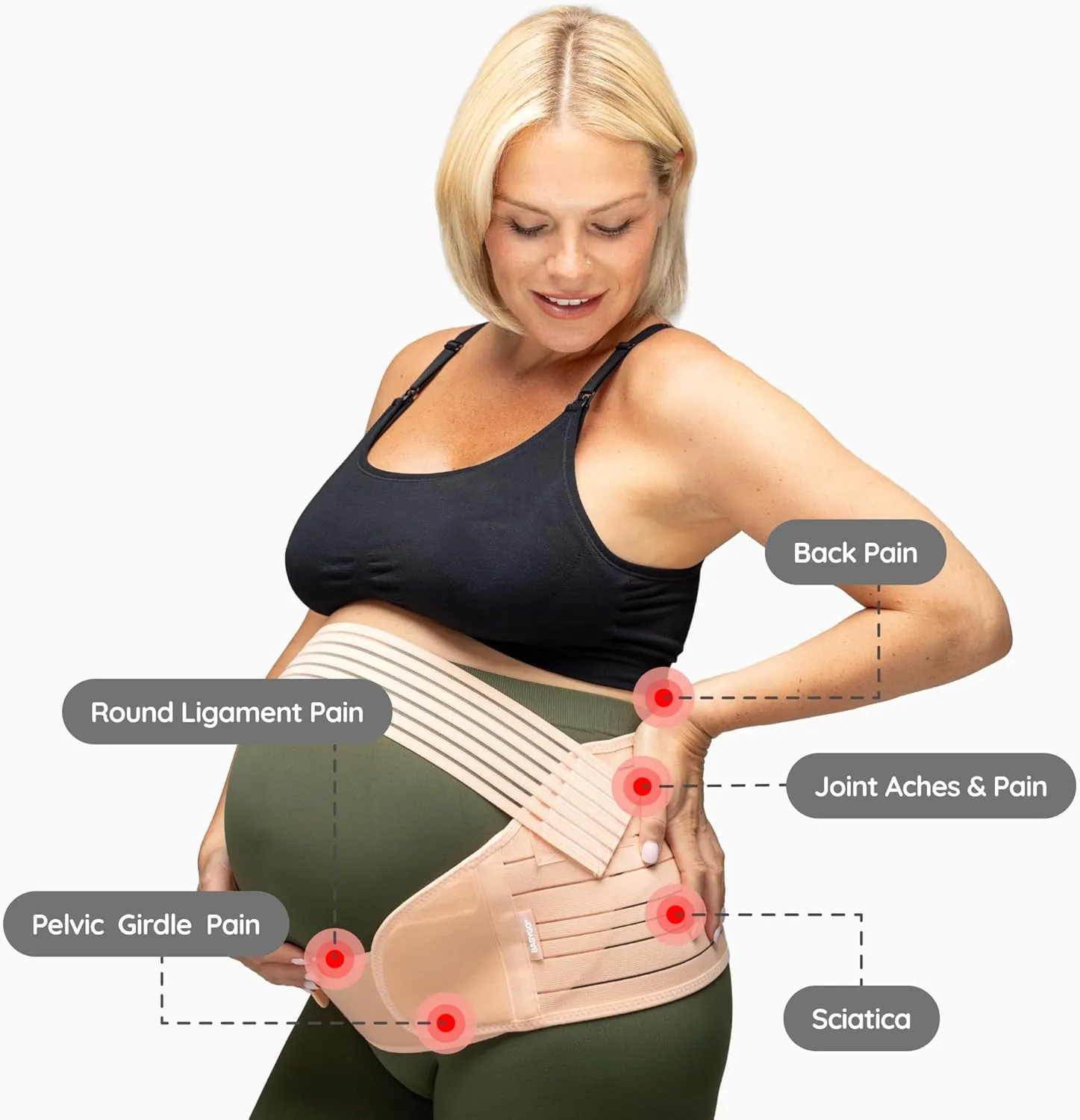 BABYGO 4 in 1 Pregnancy Support Belt Maternity & Postpartum Band - Relieve Back, Pelvic, Hip Pain, SPD & PGP | inc 40 Page Pregnancy Book for Birth Preparation, Labor & Recovery