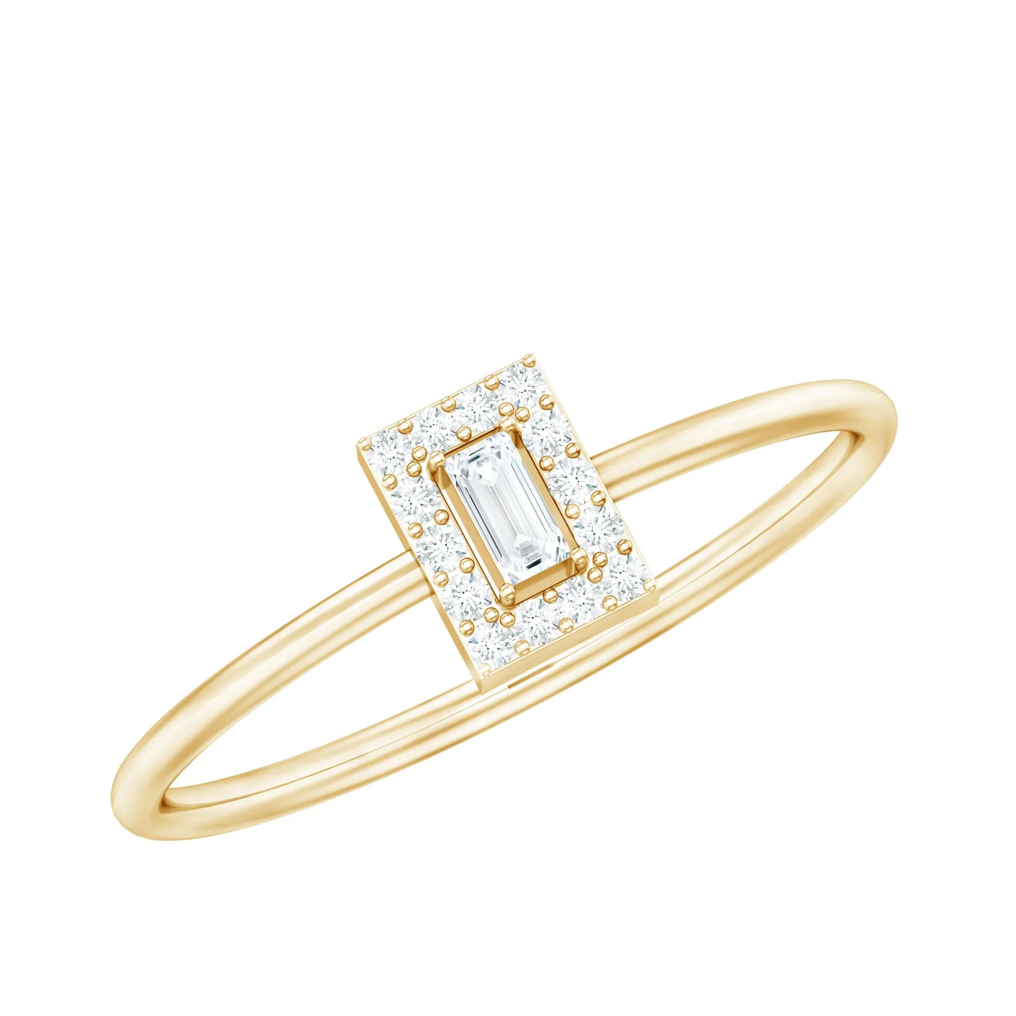Baguette and Round Shape Diamond Dainty Ring