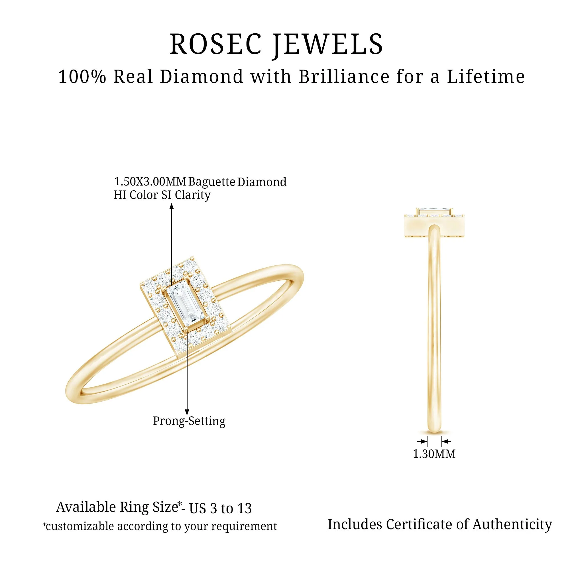 Baguette and Round Shape Diamond Dainty Ring
