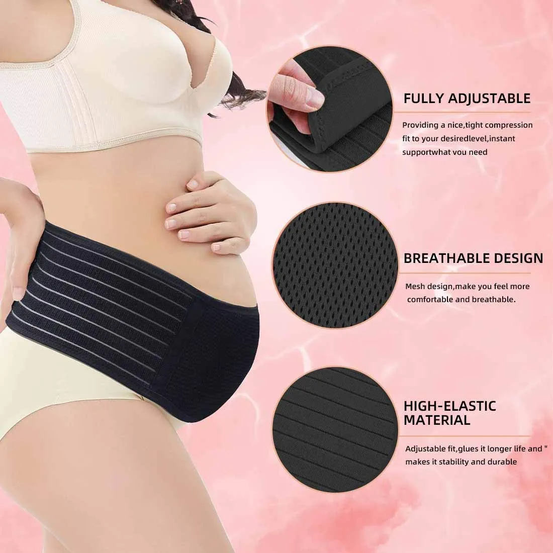 Belly Band for Pregnancy Maternity Belt Pregnancy Support Belt Bump Band Abdominal Brace Belt - Relieve Lower Back, Pelvic and Hip Pain (Black/Plus size)