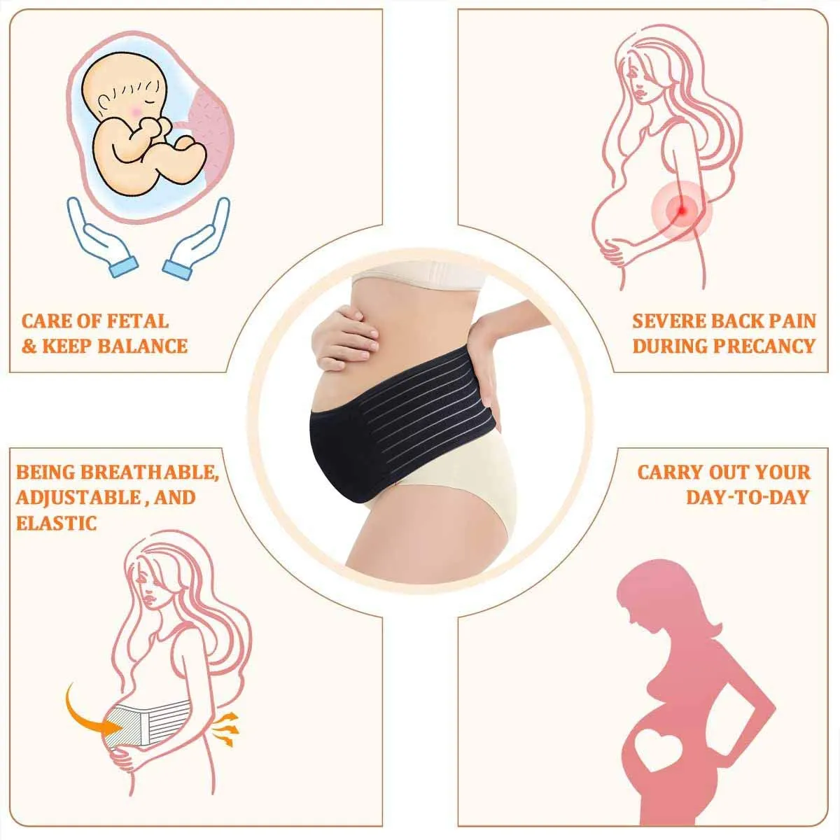 Belly Band for Pregnancy Maternity Belt Pregnancy Support Belt Bump Band Abdominal Brace Belt - Relieve Lower Back, Pelvic and Hip Pain (Black/Plus size)