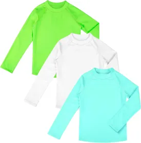 BIG ELEPHANT 3 Pack Kids Rash Guard Swim Shirt UPF 50  Long Sleeve Rashguard Swimwear Surf Tops Sun Protection for Boys Girls