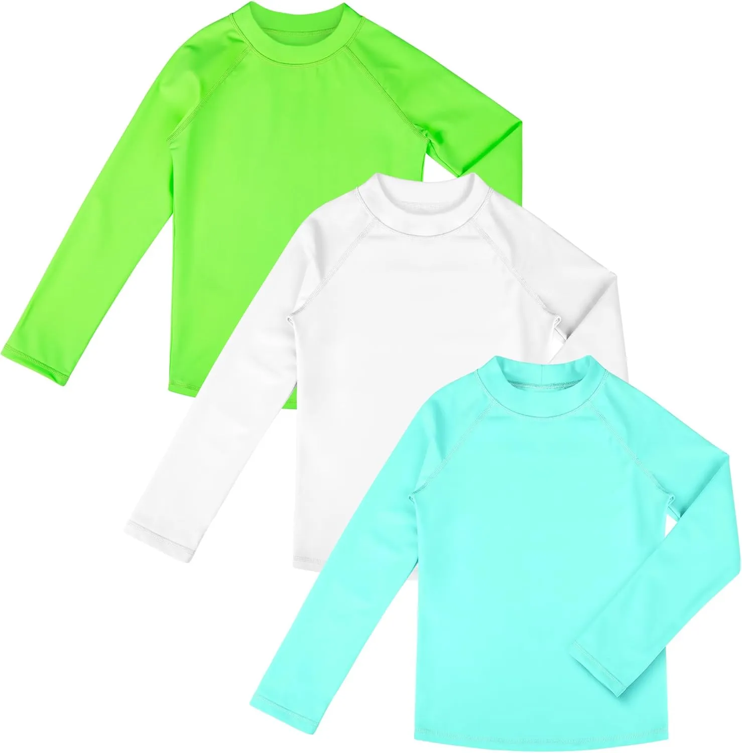 BIG ELEPHANT 3 Pack Kids Rash Guard Swim Shirt UPF 50  Long Sleeve Rashguard Swimwear Surf Tops Sun Protection for Boys Girls