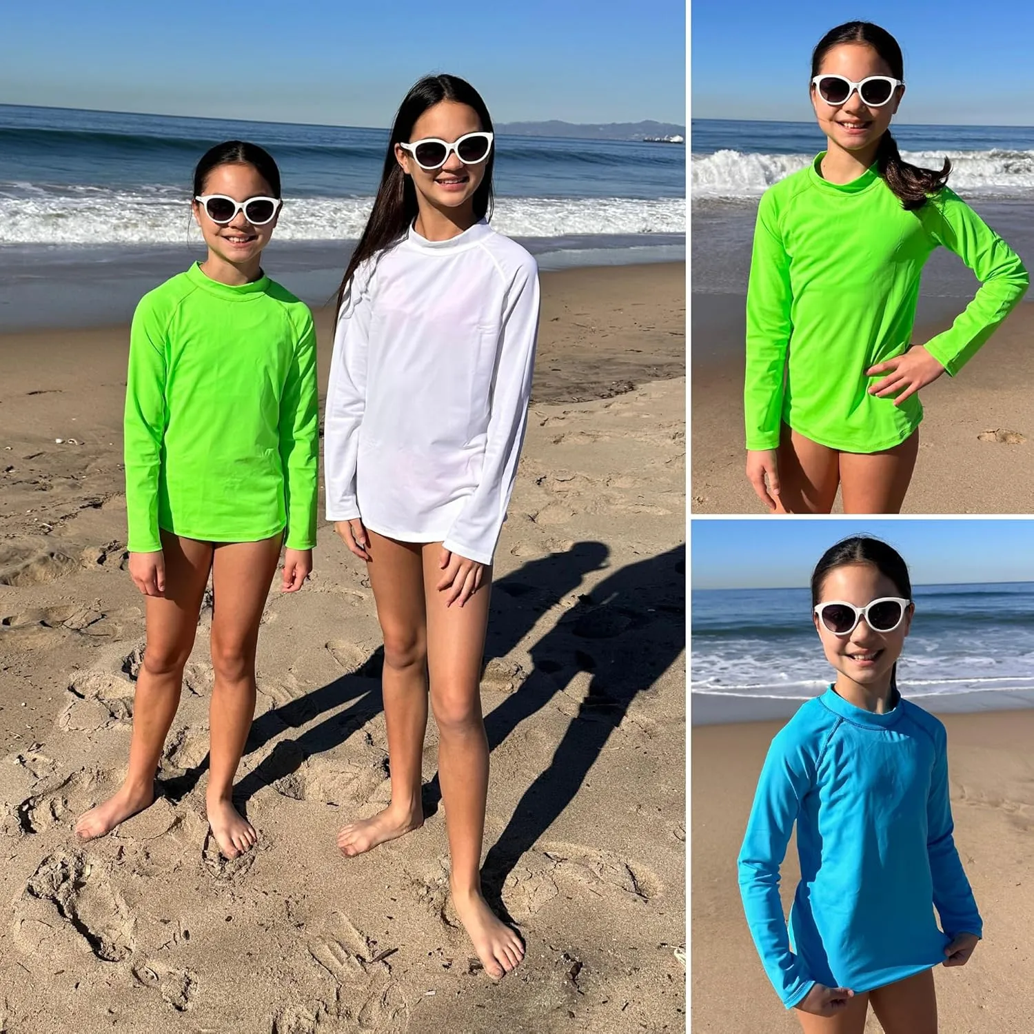 BIG ELEPHANT 3 Pack Kids Rash Guard Swim Shirt UPF 50  Long Sleeve Rashguard Swimwear Surf Tops Sun Protection for Boys Girls