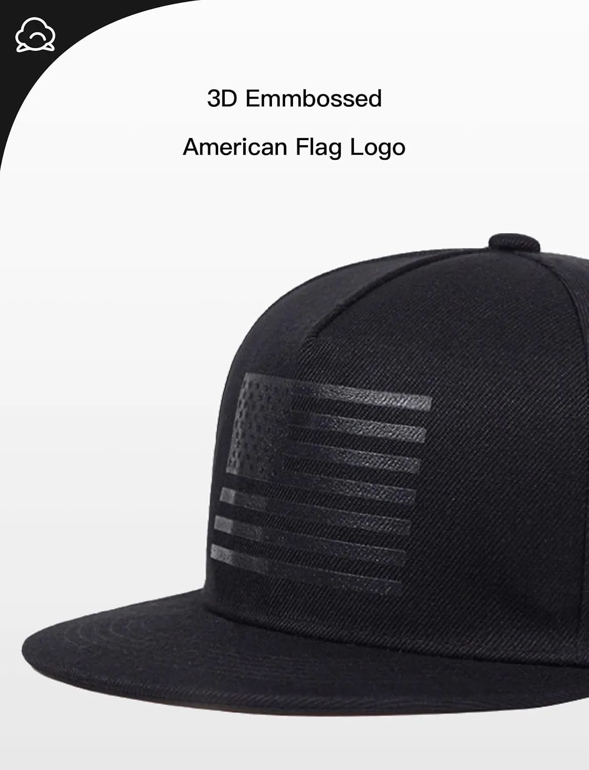 Black American Flag Hat for Men&Women, Flat&Wide Brim Fitted Hats for Men, Snapback Hats for Men with Necklace