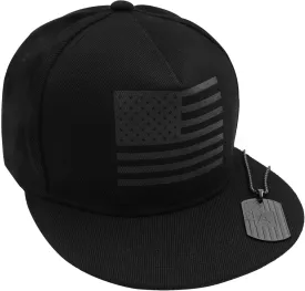 Black American Flag Hat for Men&Women, Flat&Wide Brim Fitted Hats for Men, Snapback Hats for Men with Necklace