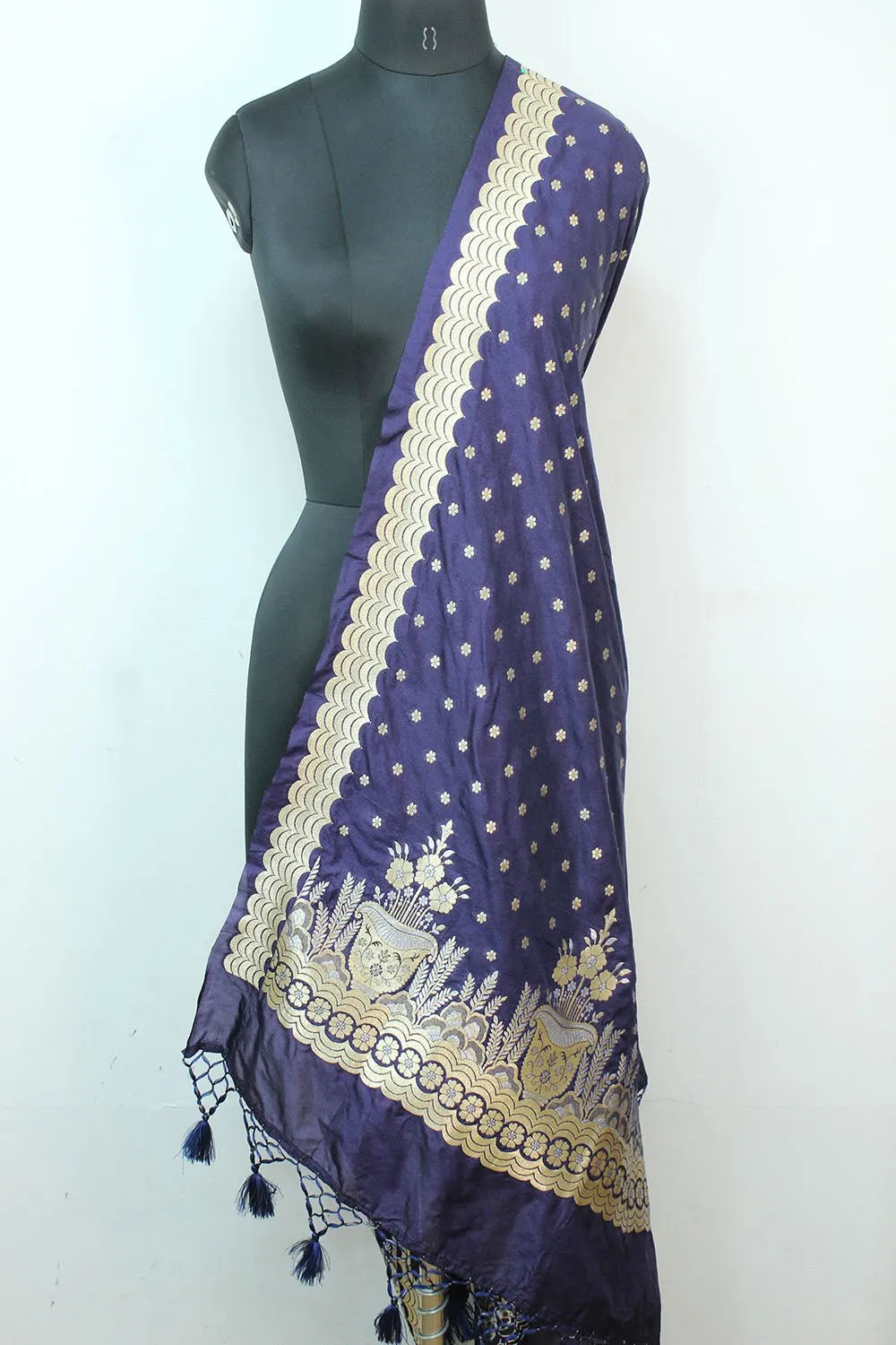 Blue purple Banarasi Silk Sona Roopa Booti Design Dupatta