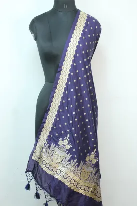 Blue purple Banarasi Silk Sona Roopa Booti Design Dupatta