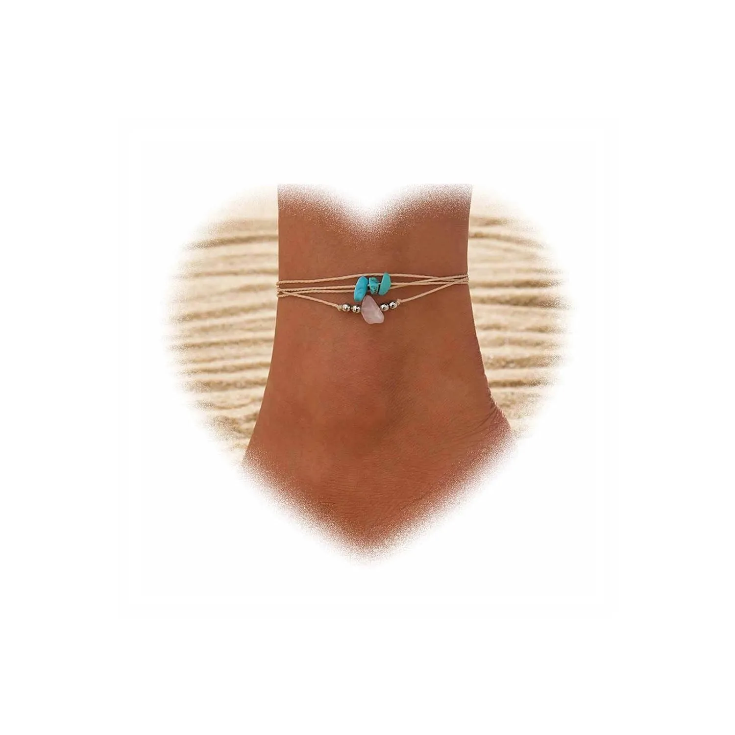 Bohemian Layered Turquoise Anklet for Women Metal Bead Ankle Bracelets Natural Stone Anklets Woven Rope Anklets Chain Bracelet Summer Beach Foot Ankle Chain Jewelry for Girls Gifts