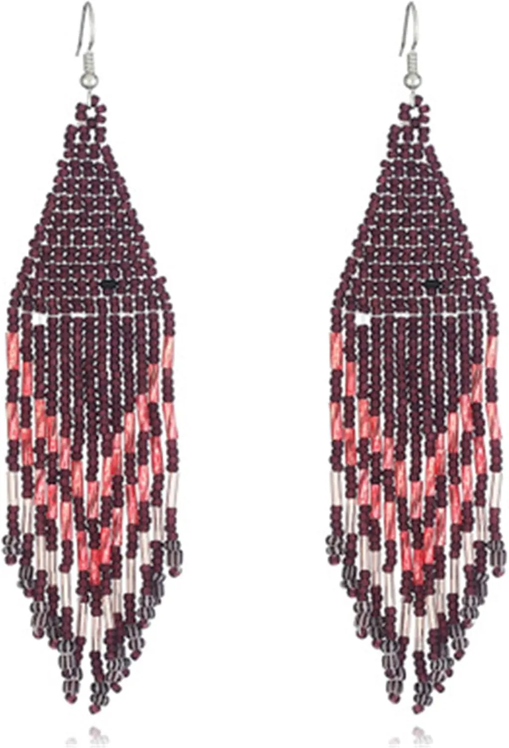 Bohemian Long Tassel Statement Beaded Drop Earring Colorful Handmade Boho Seeds Beads Fringe Dangle Earrings for Women Ethnic Holiday Jewelry Gift