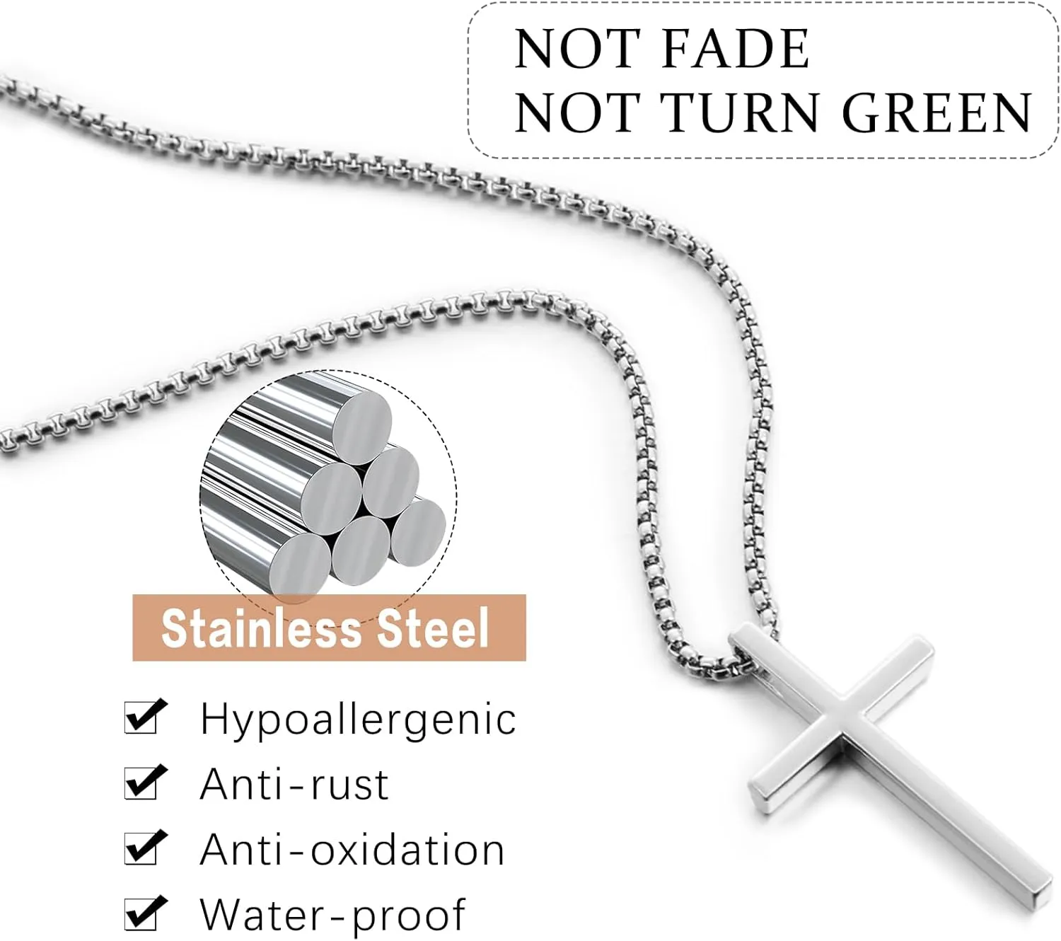 Bulk Stainless Steel Cross Necklace for Men Gifts Christian Gift Cross Necklace Pendant