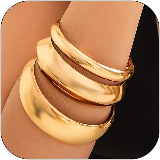 CJIAYUJEW 3PCS Chunky Gold Bangle Bracelets for Women Gold Wide Chunky Cuff Bracelets Hammered Wrist Cuff Wrap Bracelet Set for Women