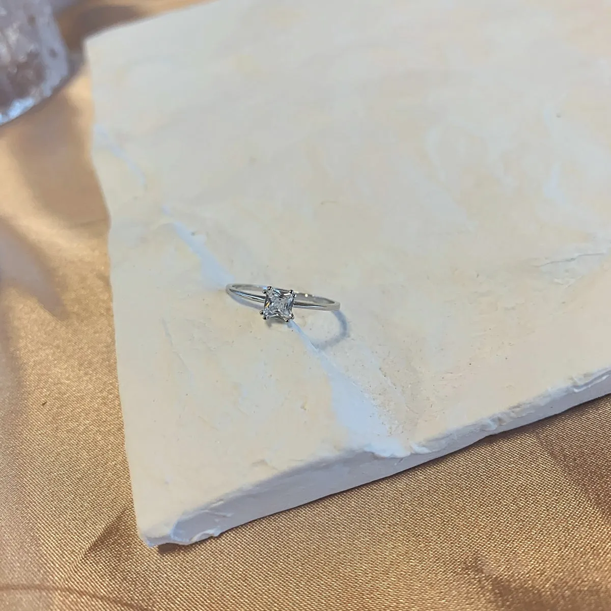 Dainty Square Princess Cut Solitaire Promise Ring
