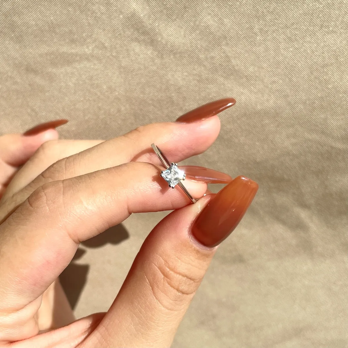 Dainty Square Princess Cut Solitaire Promise Ring