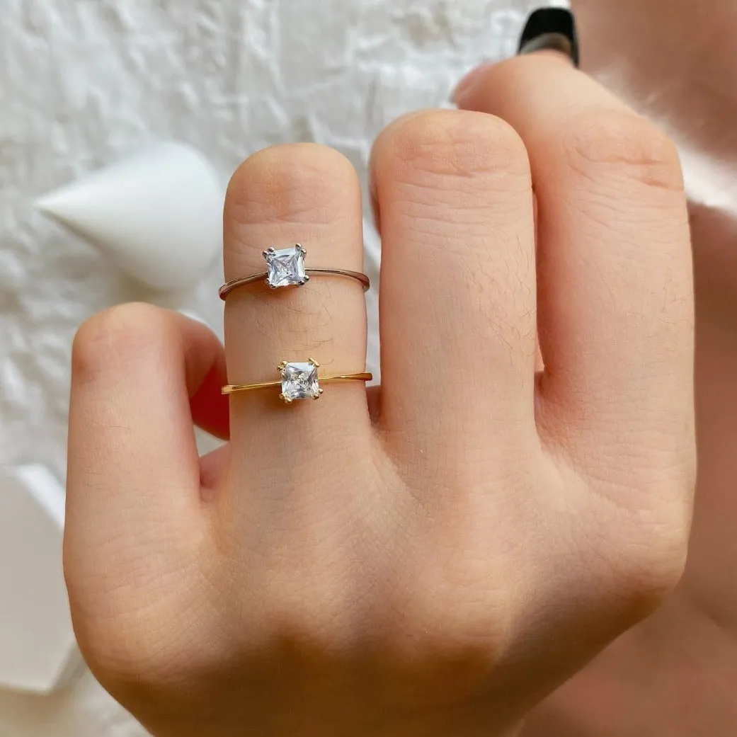 Dainty Square Princess Cut Solitaire Promise Ring
