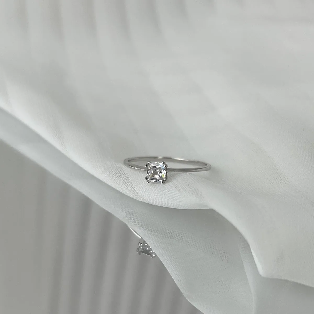 Dainty Square Princess Cut Solitaire Promise Ring