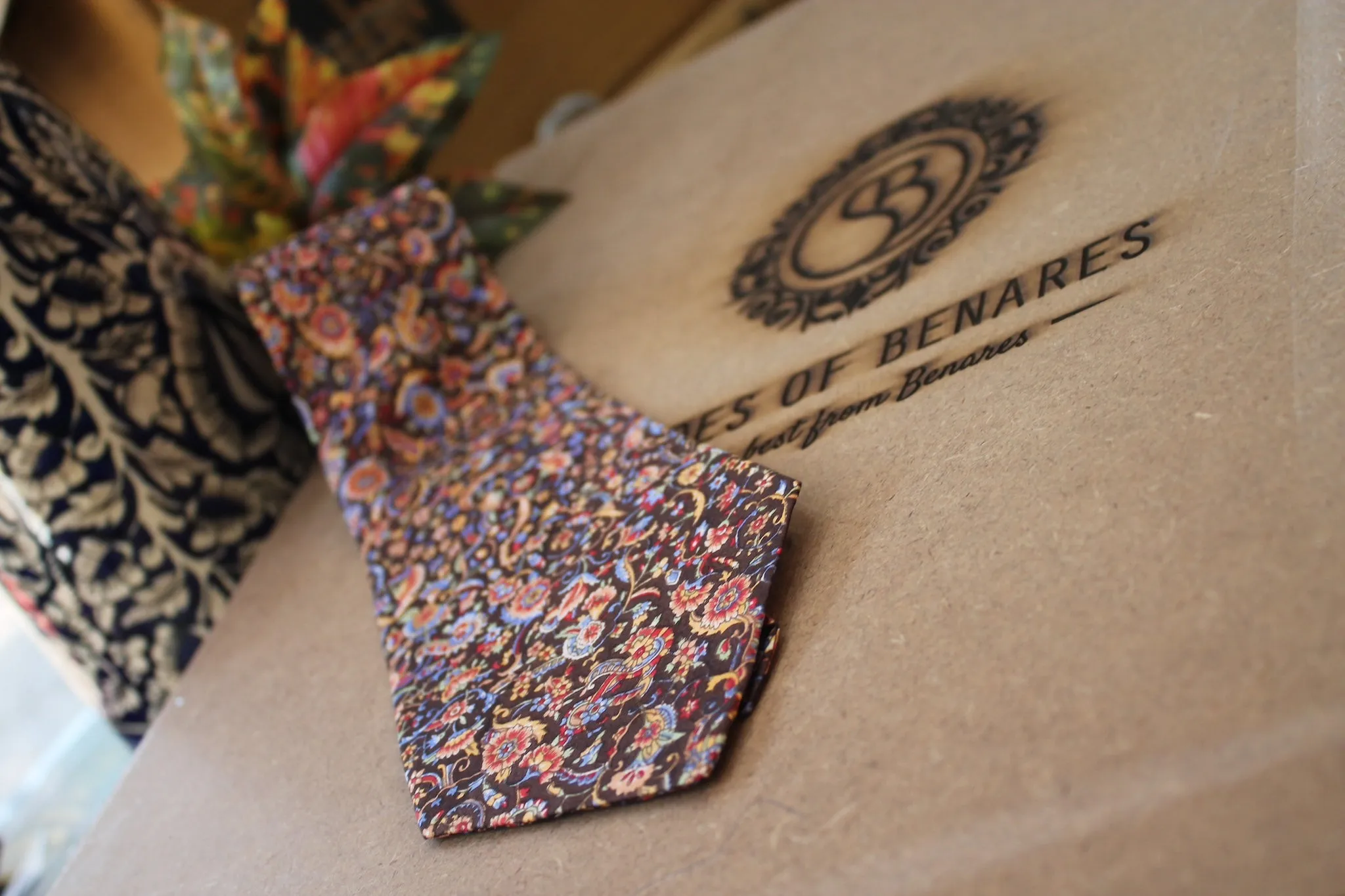 Elegant Brown Floral Banarasi Pure Raw Silk Neck Tie - Limited Edition