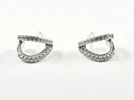 Elegant Open Geometric Curve Design Silver Stud Earrings