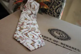 Elegant White Banarasi Pure Raw Silk Neck Tie - Limited Edition