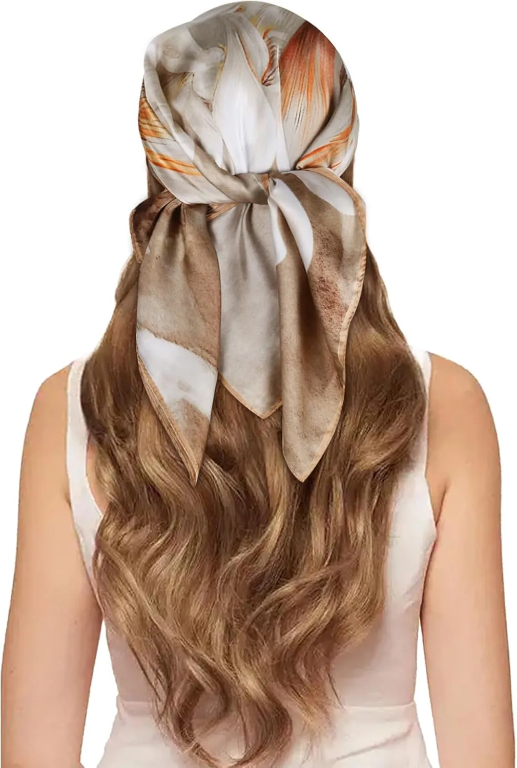 EXTREE Silk Feeling Scarf Medium Square Satin Head Scarf Sleeping Hair Wrapping for Women 27.5  27.5 inches