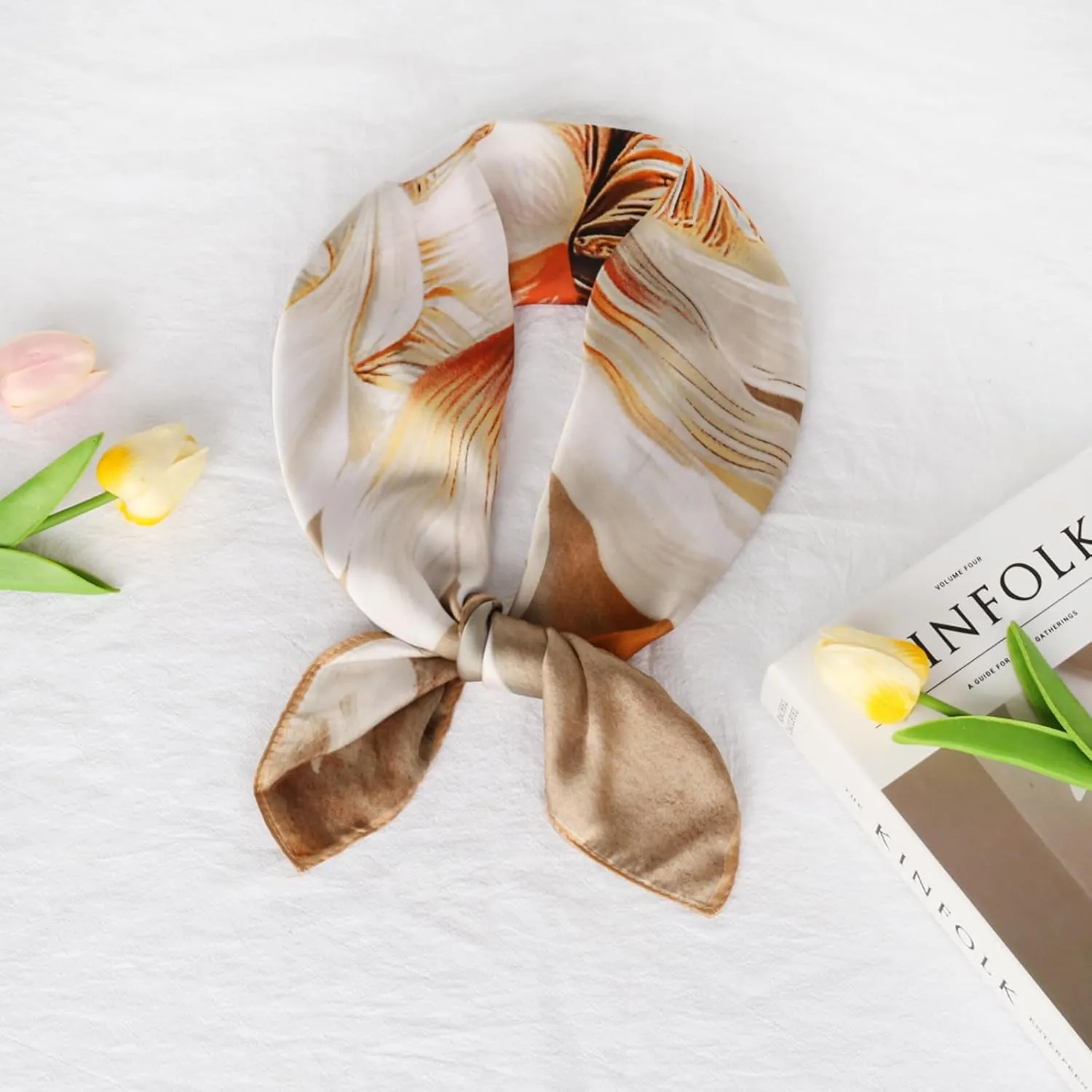 EXTREE Silk Feeling Scarf Medium Square Satin Head Scarf Sleeping Hair Wrapping for Women 27.5  27.5 inches