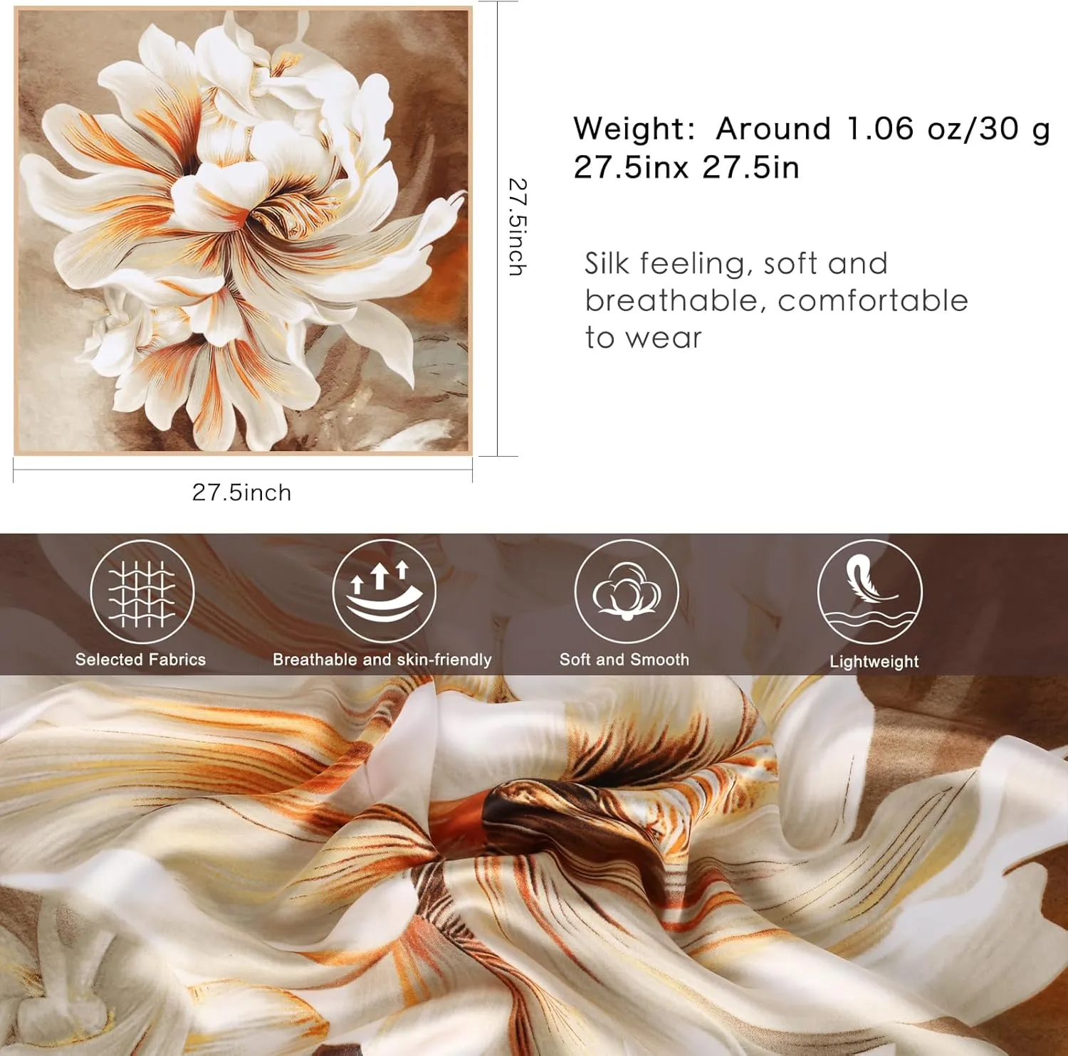 EXTREE Silk Feeling Scarf Medium Square Satin Head Scarf Sleeping Hair Wrapping for Women 27.5  27.5 inches