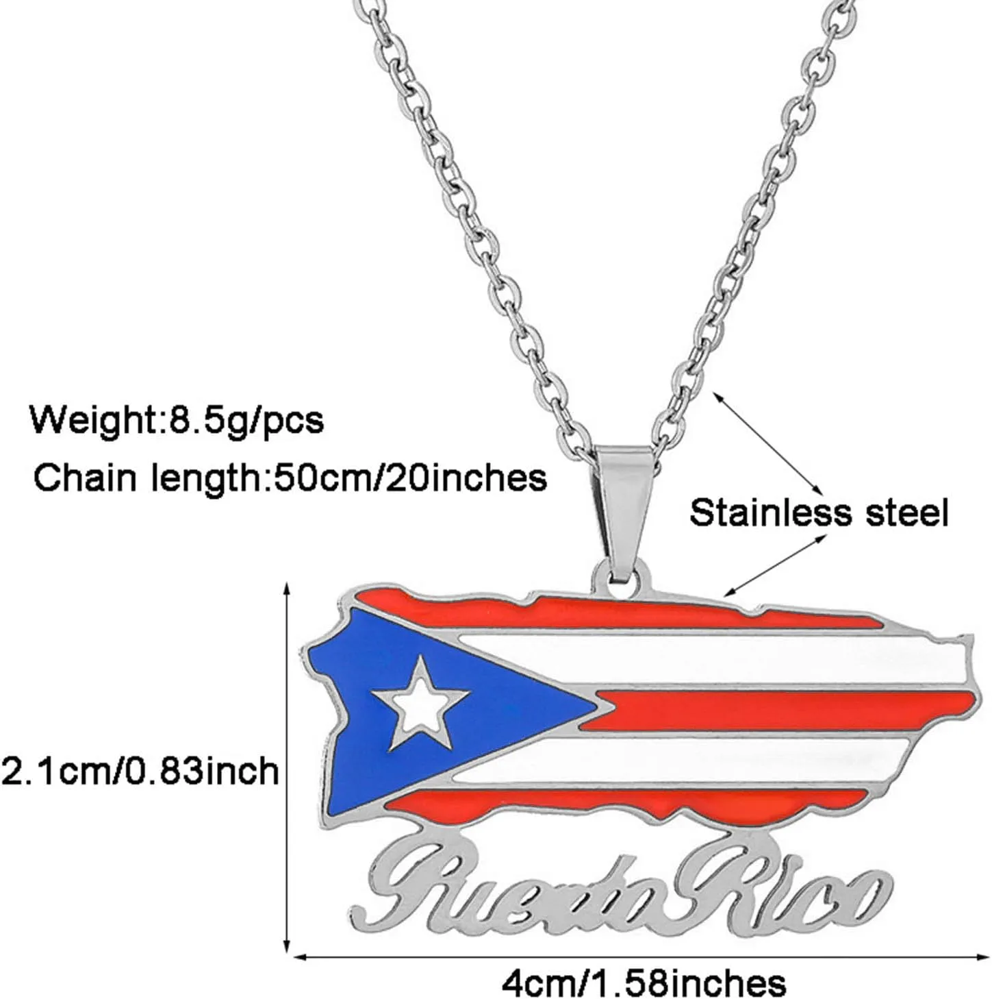 Fashion Stainless Steel Puerto Rico Map Pendant Country Flag Pattern Necklace