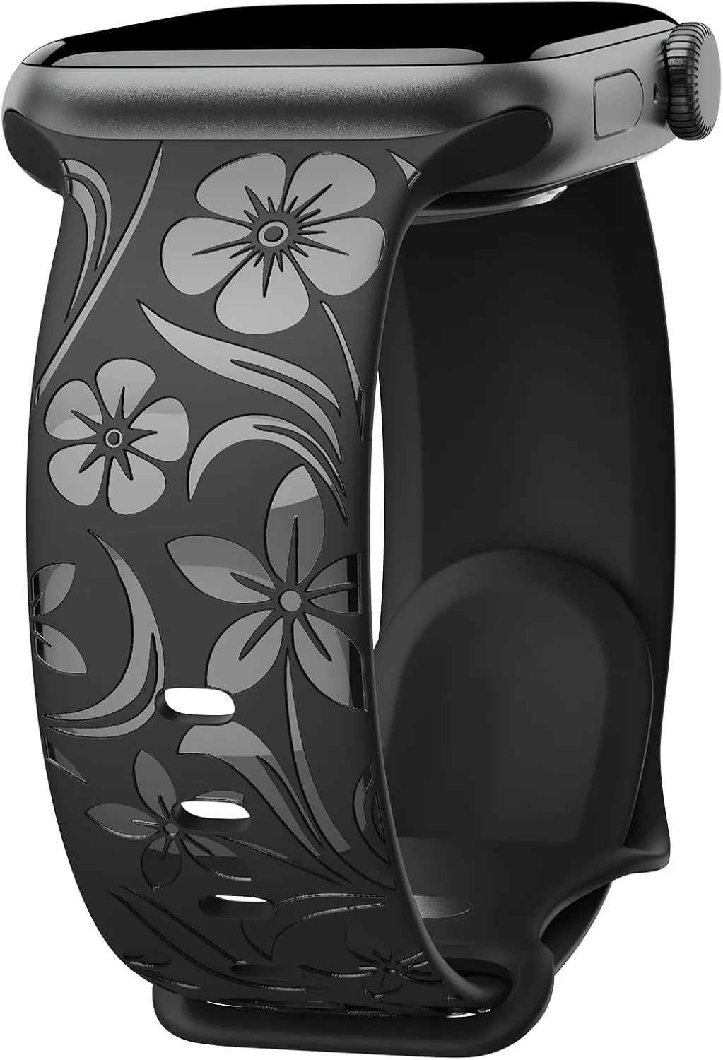 Floral Engraved Band Compatible with Apple Watch Band 38mm 40mm 41mm 42mm 44mm 45mm 46mm 49mm, Designer Silicone Glossy Wildflower Strap for iWatch Band Series Ultra 10 9 8 7 6 SE 5 4 3 2 1