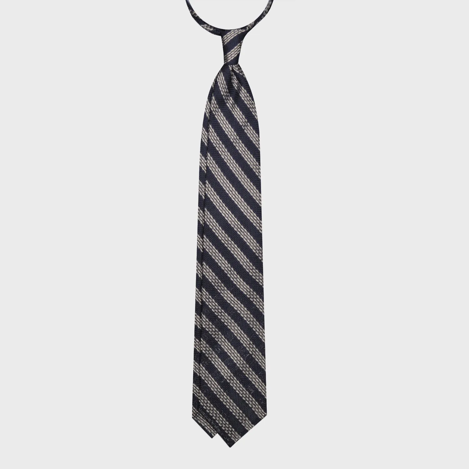 F.Marino Grenadine Silk Tie 3 Folds Regimental Silver