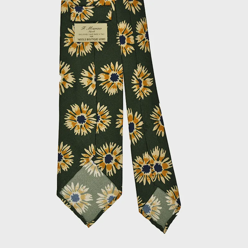 F.Marino Handmade Silk Tie 3-Fold Garden Carnations | Green