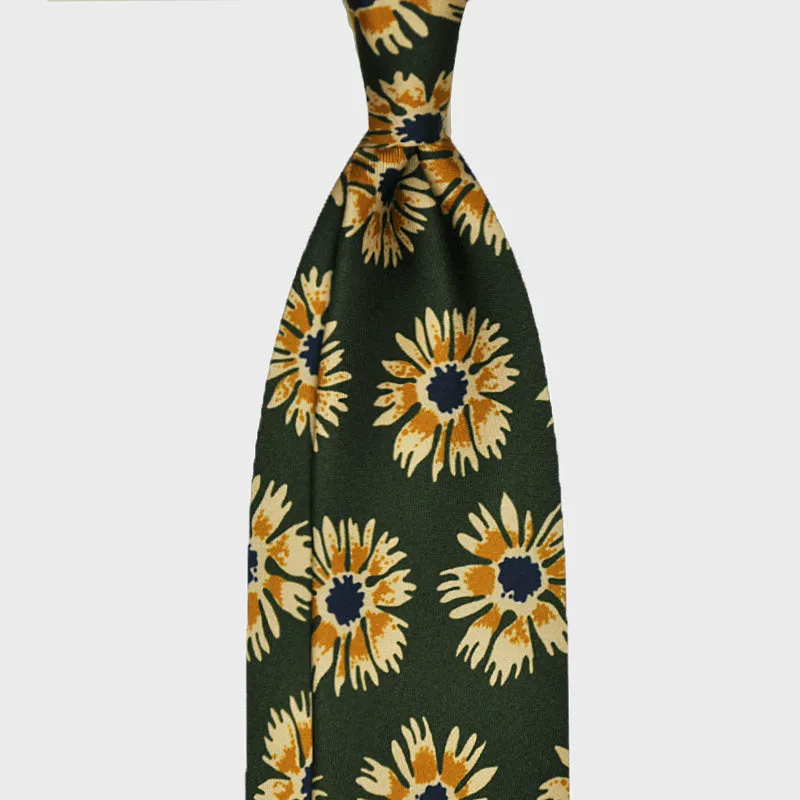F.Marino Handmade Silk Tie 3-Fold Garden Carnations | Green