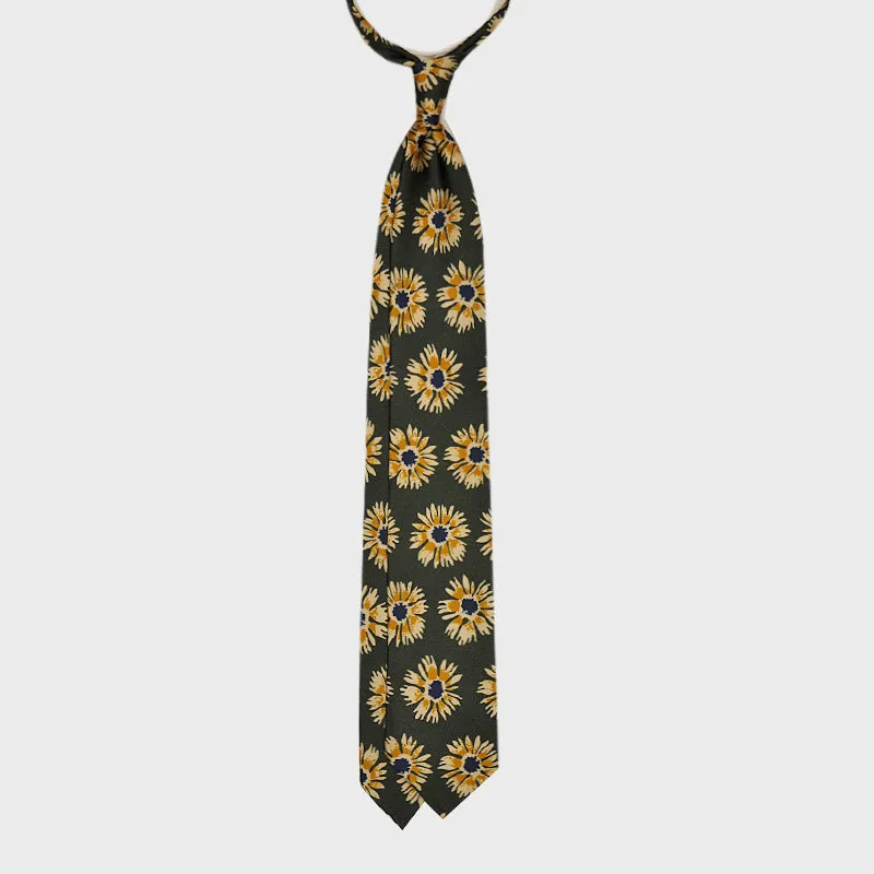 F.Marino Handmade Silk Tie 3-Fold Garden Carnations | Green