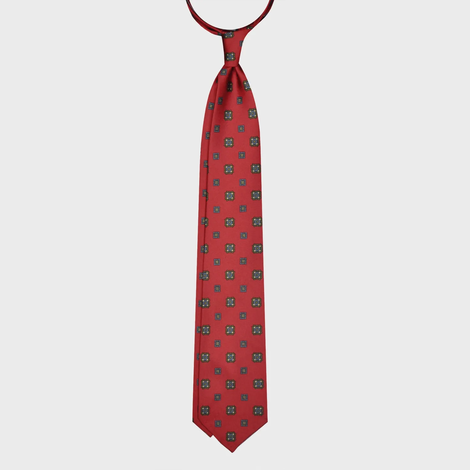 F.Marino Silk Tie 7 Folds Medallions Brick Red