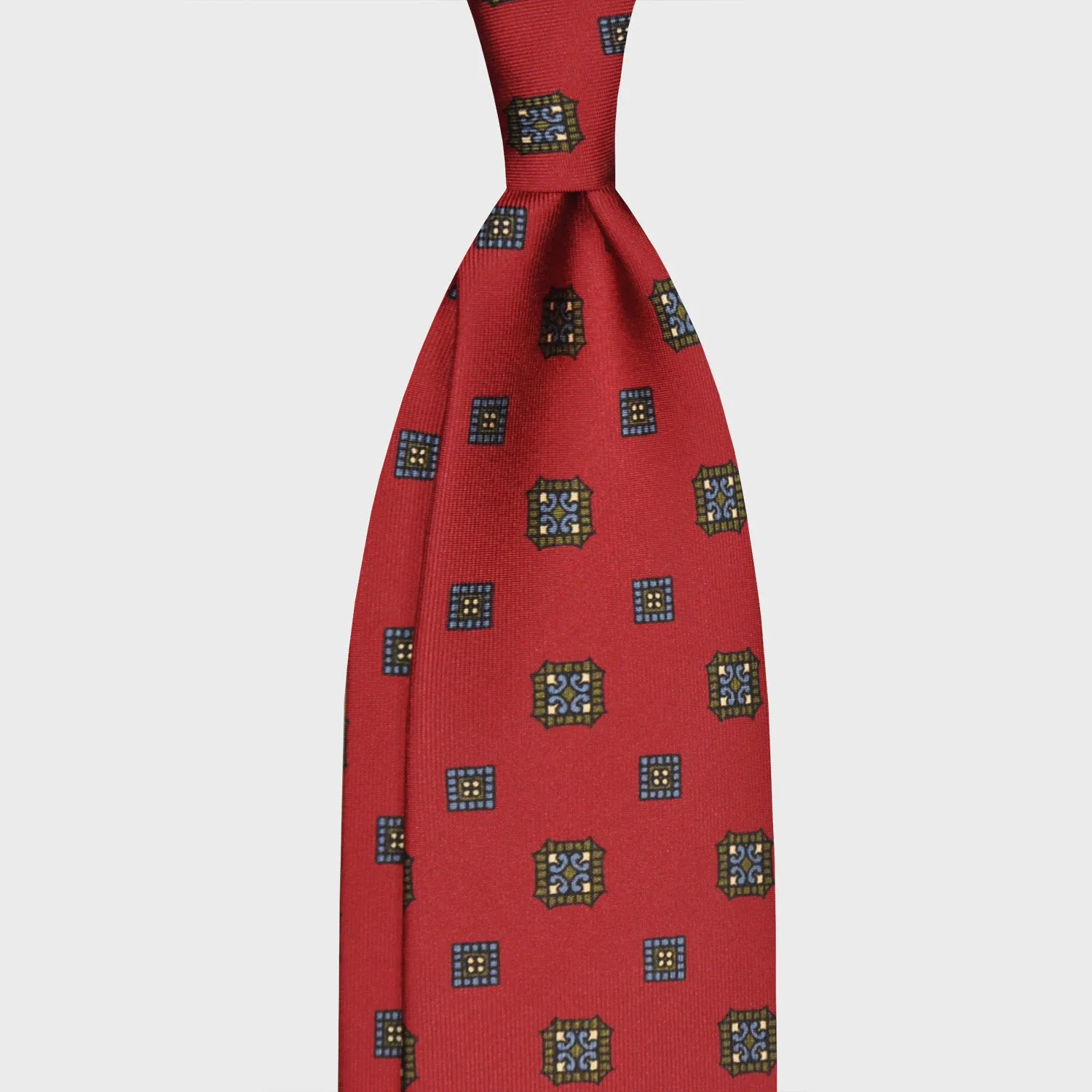 F.Marino Silk Tie 7 Folds Medallions Brick Red