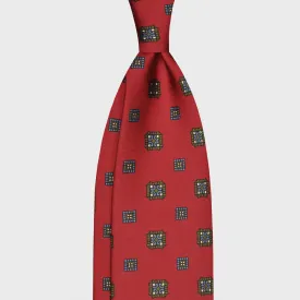F.Marino Silk Tie 7 Folds Medallions Brick Red