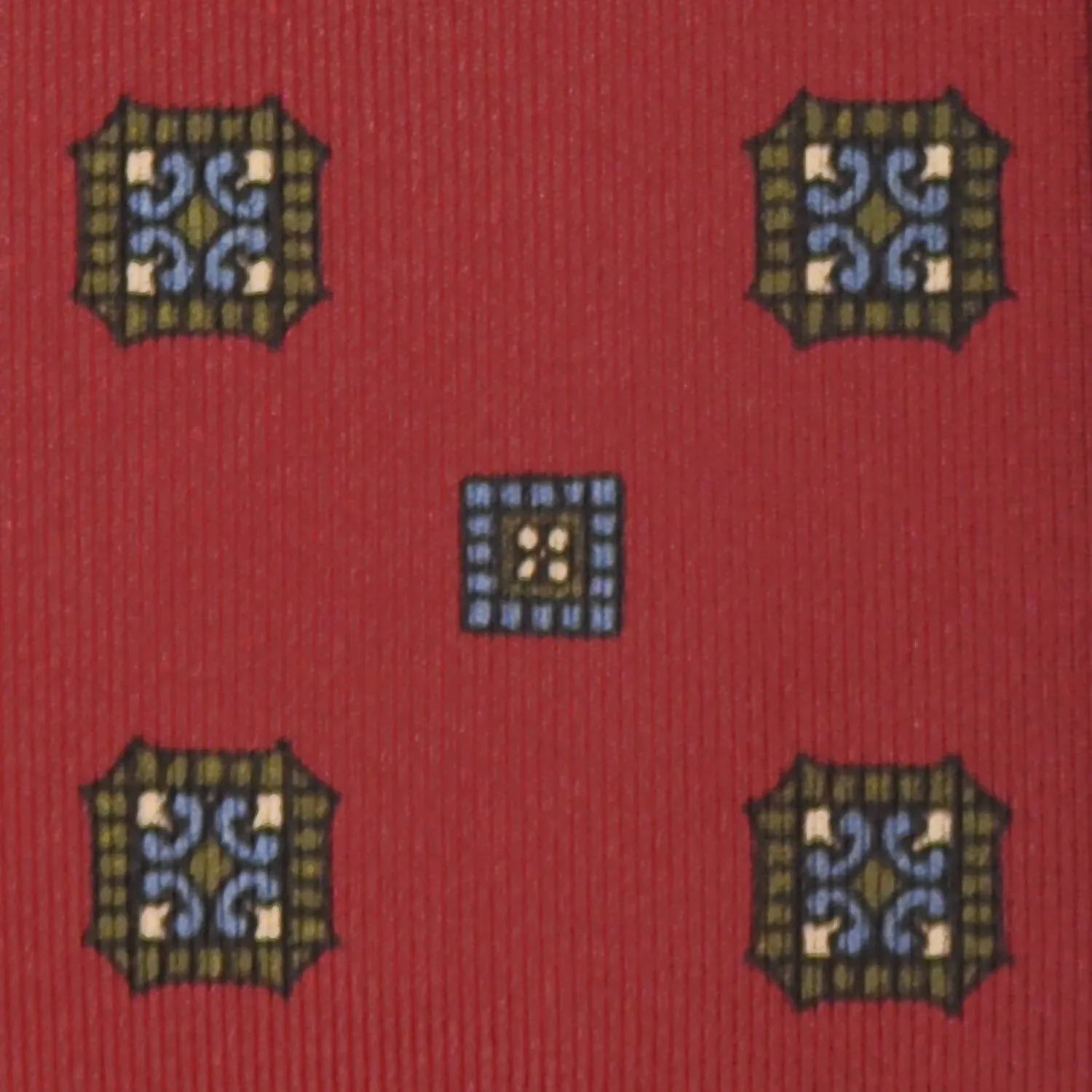 F.Marino Silk Tie 7 Folds Medallions Brick Red