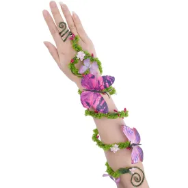 FRESHME Renaissance Fairy Butterfly Arm Wrap - 1 PC Pink Purple Butterfly Elf Bracelet with Wrap Ring Moss Arm Wrap Poison Ivy Costume Woodland Mother Nature Cosplay Renfaire Accessories for Women