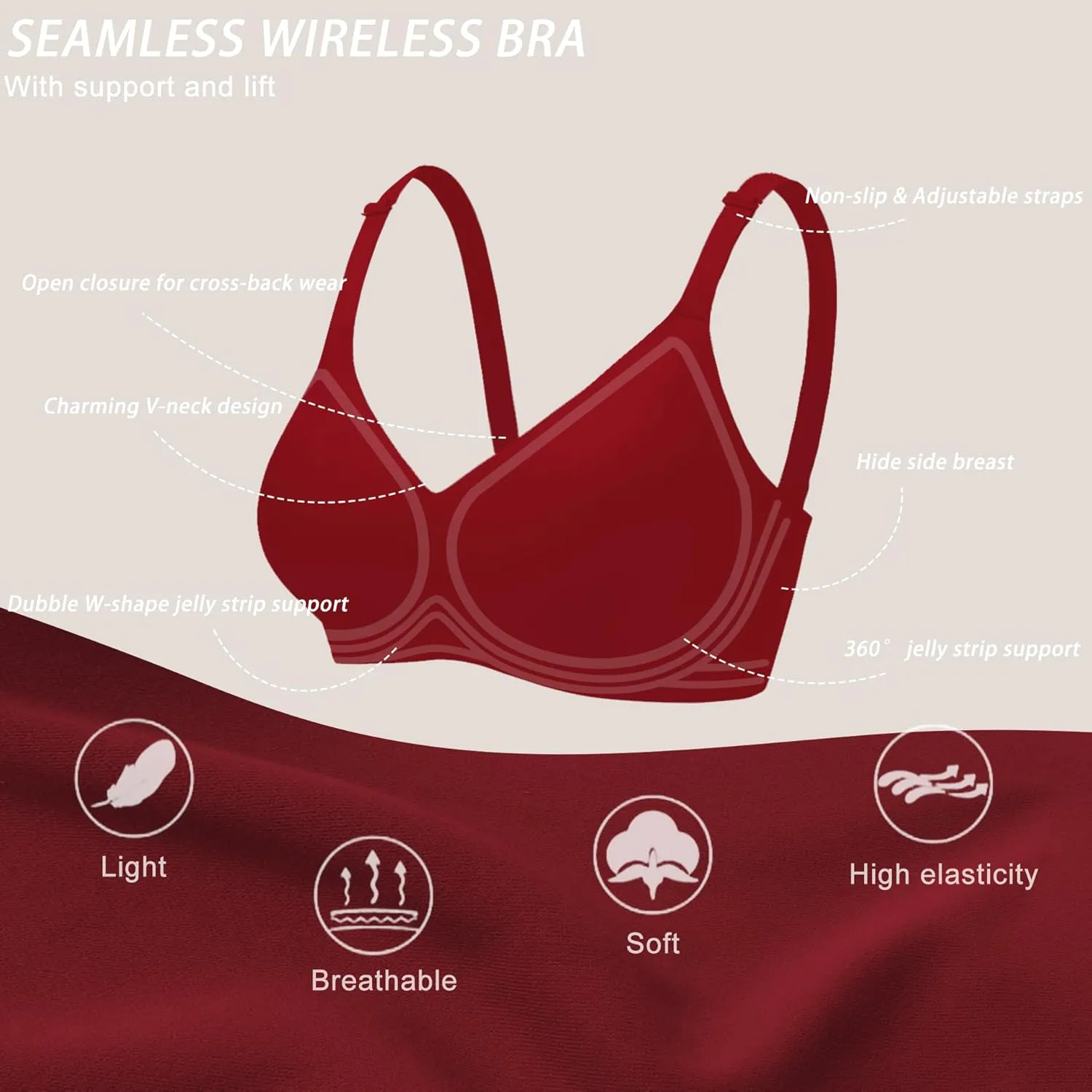 Gailife Smooth Wireless Bras for Women No Underwire Comfort Seamless Supportive Bra Raceback Push Up Bralettes Full Coverage