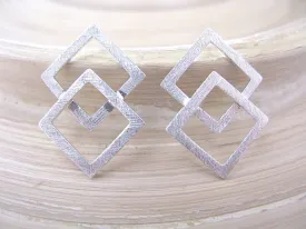 Geometric Double Kite Shaped Filigree 925 Sterling Silver Stud Earrings