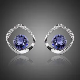 Geometric Sea Blue Crystal Stud Earrings