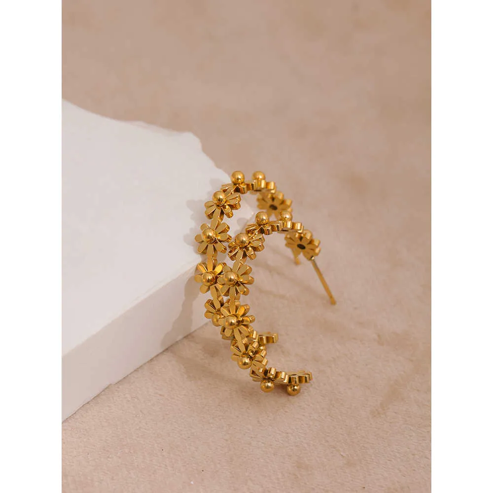 Gold Plated Flower Hoop Earrings