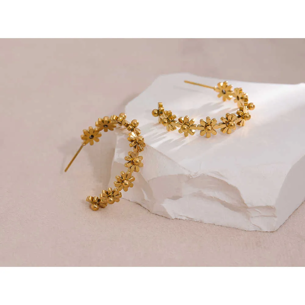 Gold Plated Flower Hoop Earrings
