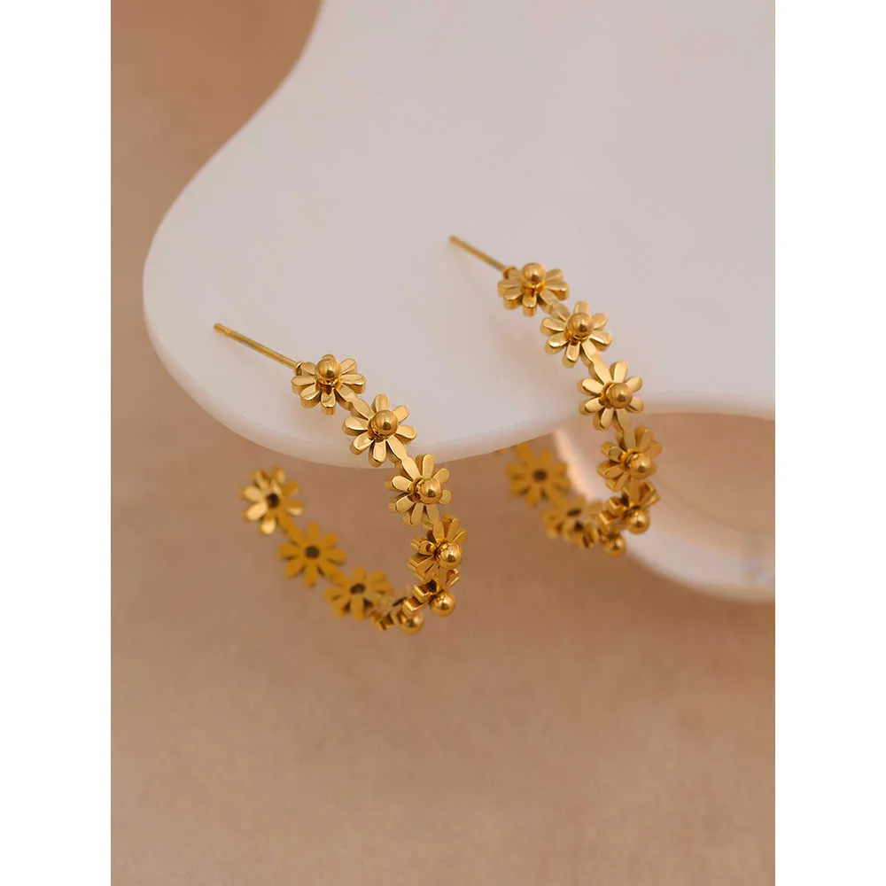 Gold Plated Flower Hoop Earrings