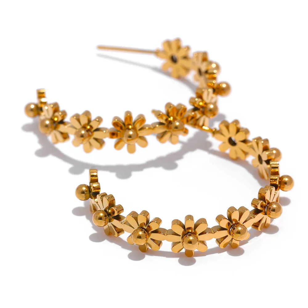 Gold Plated Flower Hoop Earrings